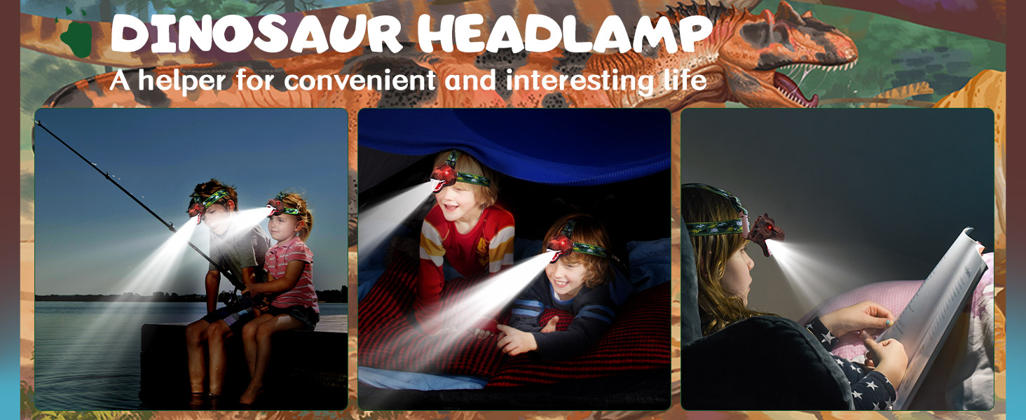 Kids Headlamp, Dinosaur LED Headlamp for Kids Rechargeable Headlight Dinosaur Outdoor Head Lamp