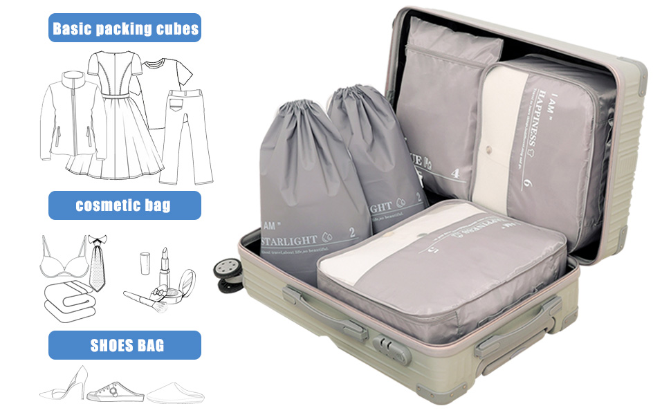 Aomeskoitoy 9 set Packing Cubes for Suitcases Travel Essentials Luggage