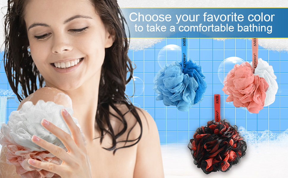 SmilePowo Bath Shower Loofahs Sponge Pouf Body Wash