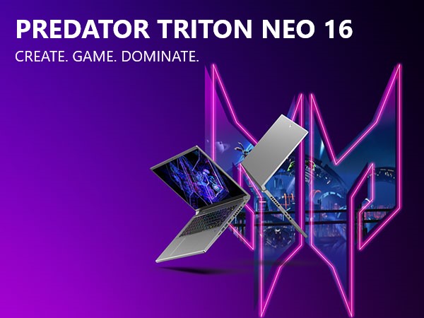 Predator Triton Neo 16; Intel; Ultra laptop; 16 inch gaming; RTX 40 Series; Advanced Optimus