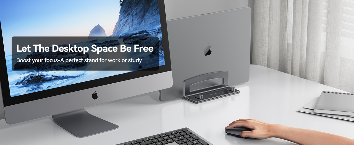 Vertical Laptop Holder frees up desktop space, boosts focus, perfect for work or study.