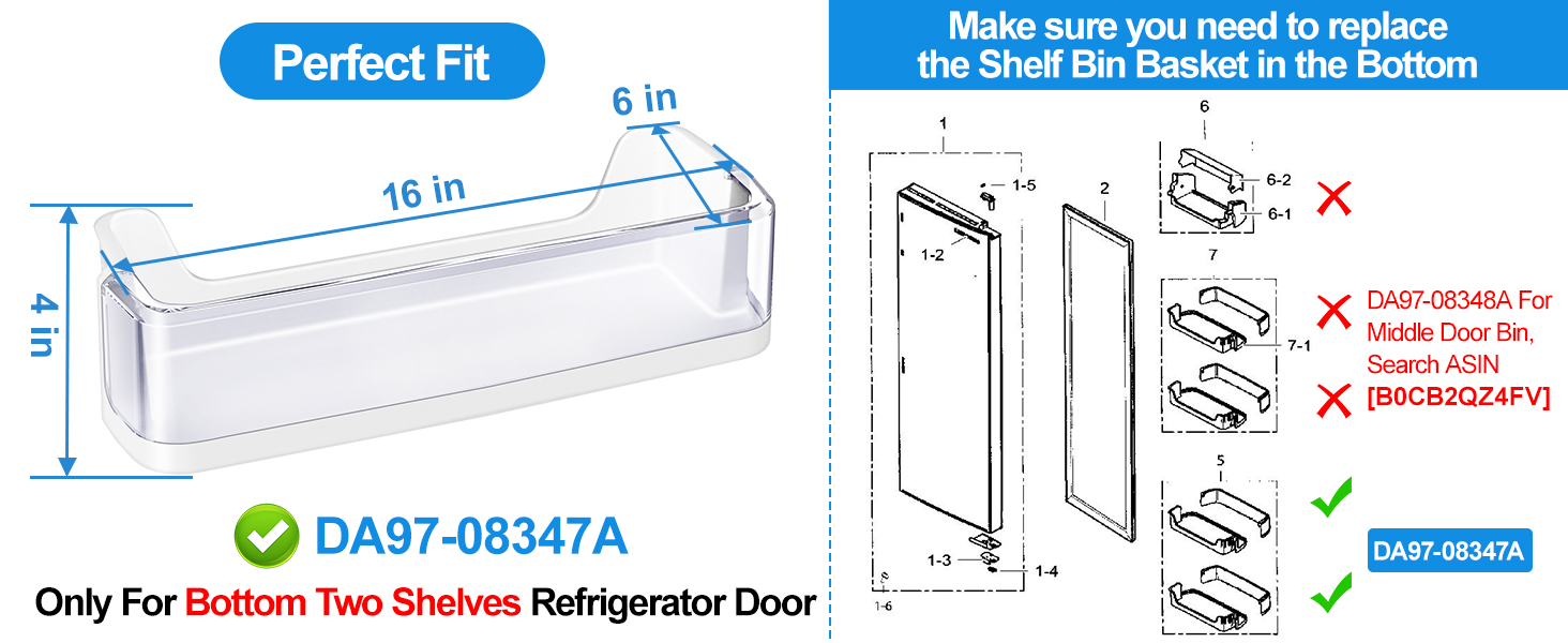 UPGRADED DA9708347A Refrigerator Door Shelf Bin Compatible with Samsung
