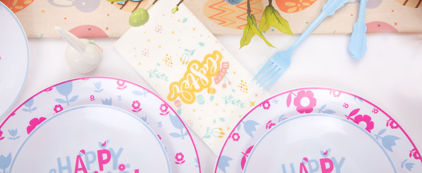Hioasis 150pcs Easter Plastic Plates,Pink Blue Plastic