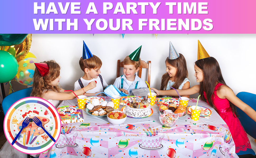 SCIONE 96 PCS Paint Plates and Napkins Party Supplies with