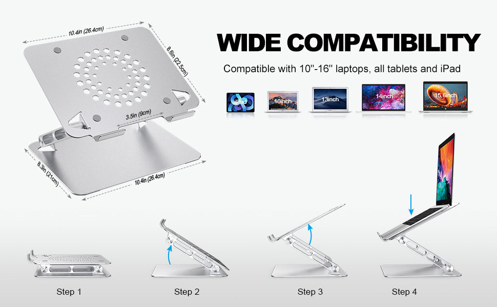 Laptop Stand, Adjustable Computer Riser Stand for Desk, Aluminum Ventilated Cooling