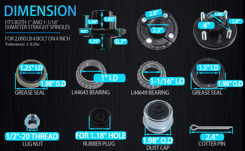 iBroPrat 1 Sets Trailer Hub Kit 4 Bolt 4, Trailer Axle Kit
