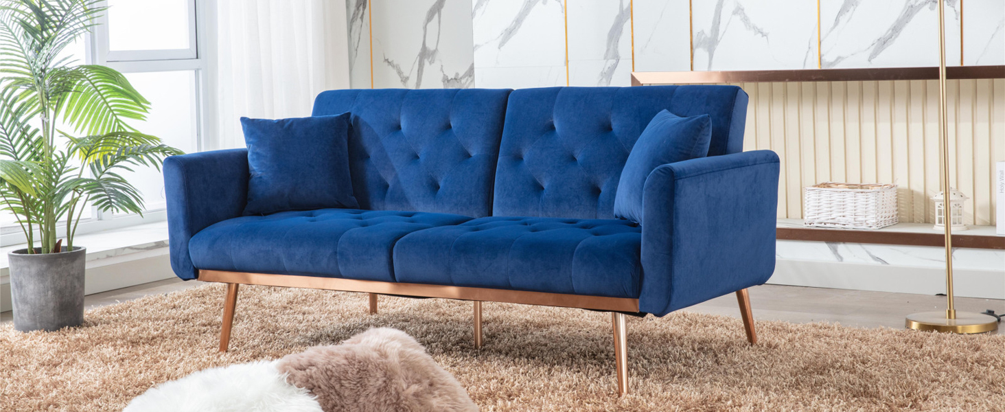 Loveseat Sleeper, Velvet Upholstered Small Futon with 5