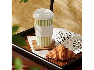 Reusable Cafe Ceramic travel mug, ceramic mug, coffee mug Taza de viaje de cerámica con tapa