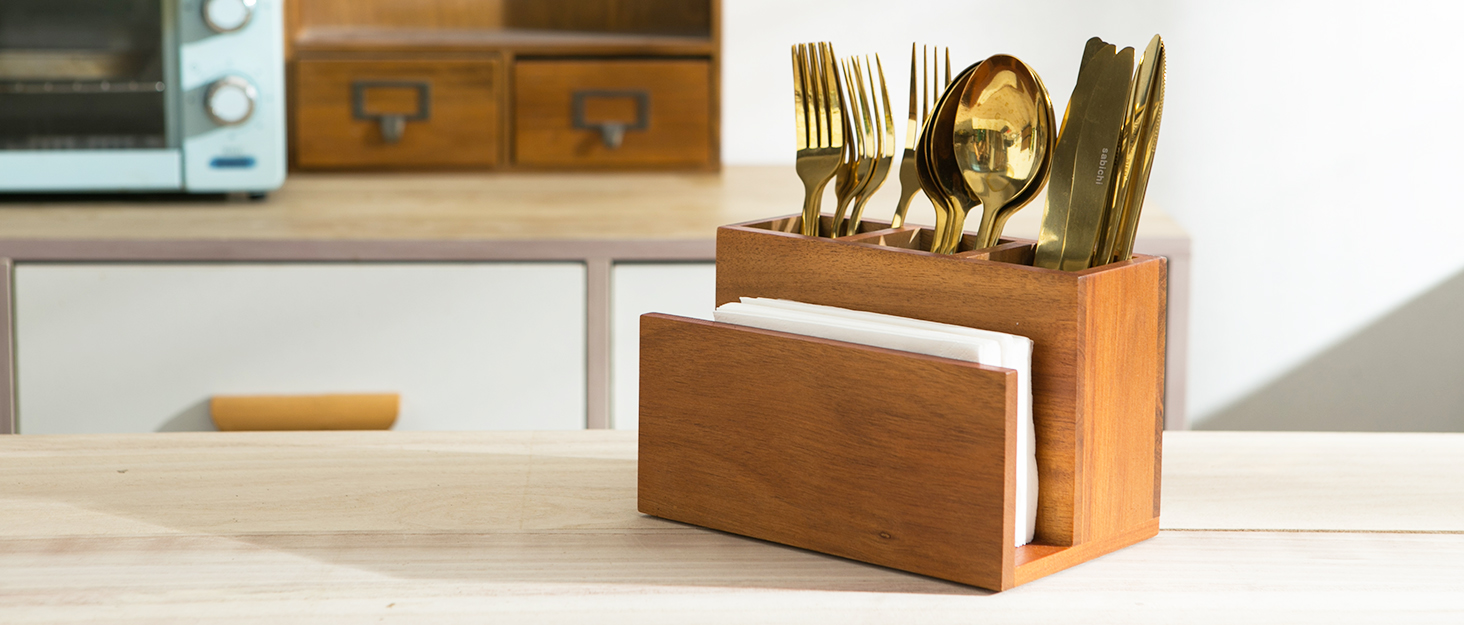 NelyBet Sliverware Holder, Utensil and Napkin Holder for Party, Woonden