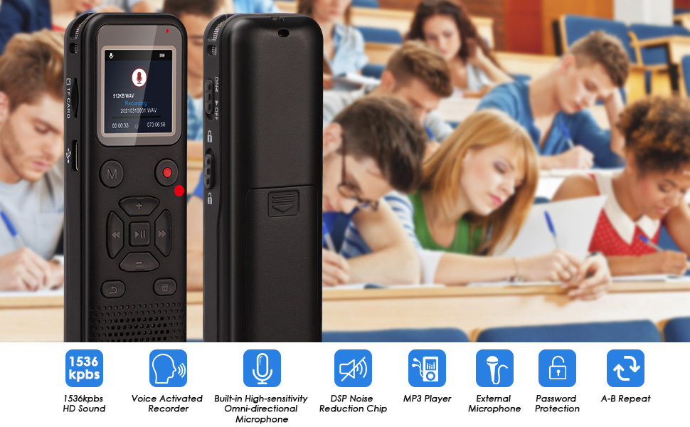EVISTR V509 16GB Digital Voice Recorder with Playback Password