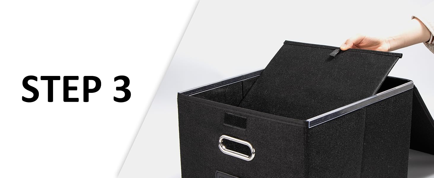 TIANSE Portable File Storage Box with Lids, Foldable Linen