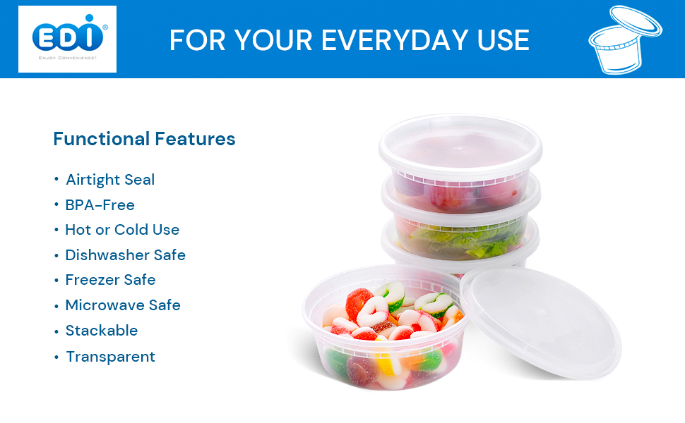 EDI Deli Food Storage Containers with Lids 50 Sets (8oz)