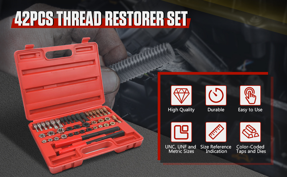 KAISAL 42PCS Thread Chaser Set Fractional and Metric Thread Chaser Kit