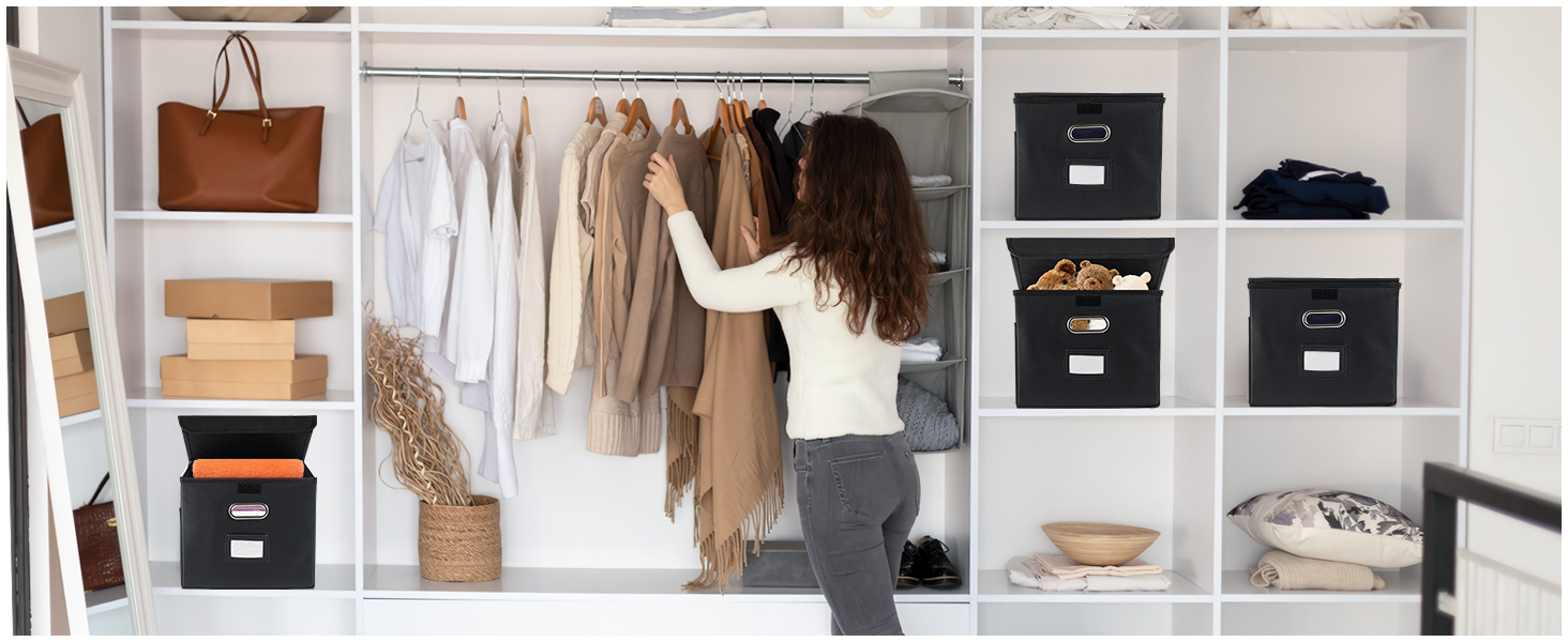 File Organizer Box with Pocket,Faux Leather Hanging File