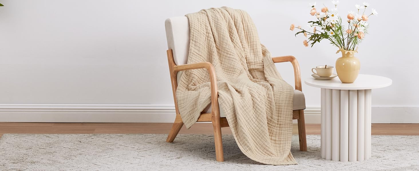 Love's cabin 6 Layer Cotton Muslin Blanket, 80"x90" Muslin