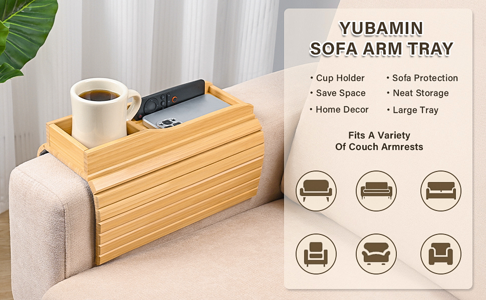 YUBAMIN Couch Cup Holder, AntiDropping Sofa Arm Tray, Anti
