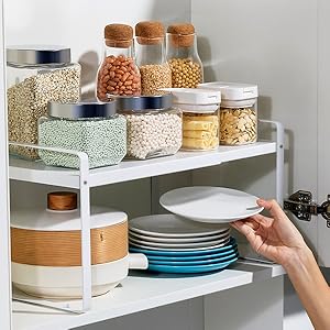 Expandable Cabinet Shelf Organizer Kitchen Shelf Riser Stackable Pantry Shelves