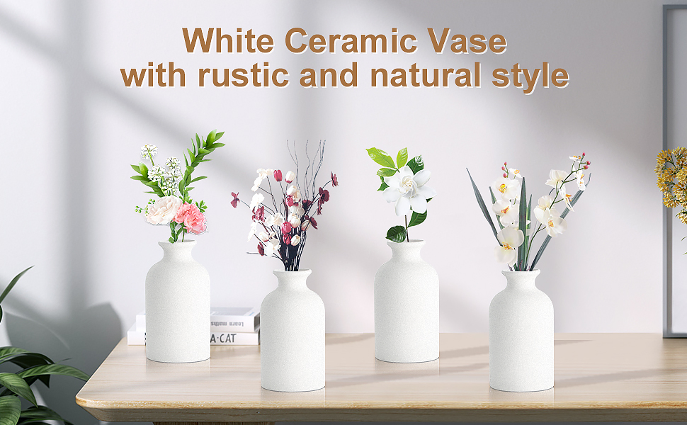 8Pcs White Vases, 5in Small White Ceramic Bud Vase Mini