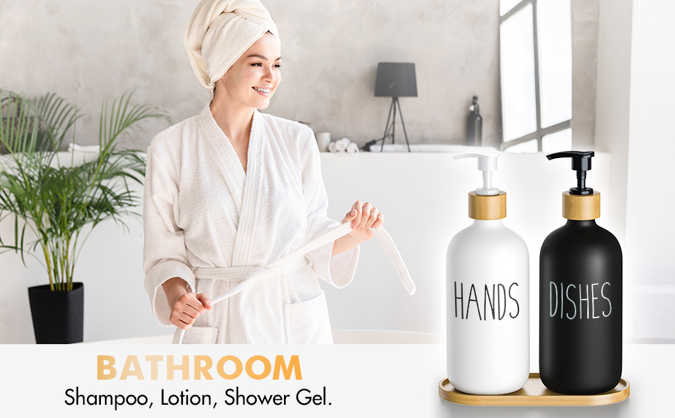 Soap Dispenser Set with Tray SUKIYPO Glass Hand Soap