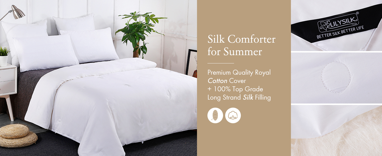 LilySilk All Season Silk Comforter/Duvet/Quilt, 100 Long