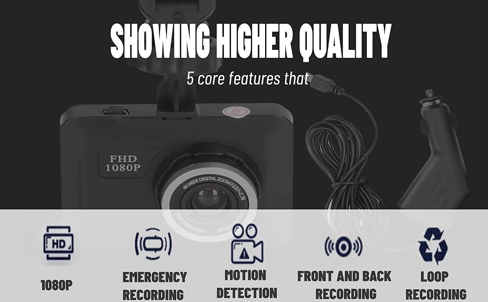 ASHATA Car Dashboard Recorder, Automatic Car DVR Dashcam 1080P Full HD