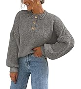 MEROKEETY Women's 2025 Fall Oversized Sweaters Chunky Long Lantern Sleeve Buttoned Mock Neck Wint...