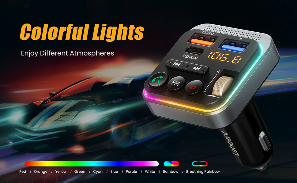 LENCENT Bluetooth 5.0 FM Transmitter for Car, [PD 20W + QC 3.0