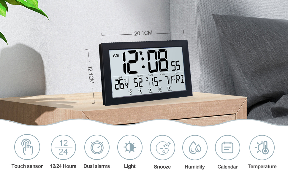 QUIGO Digital Alarm Clock Bedside Clock Digital Wall Clock Desk Clock