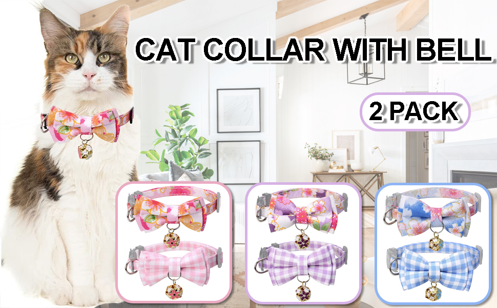 Cat Collar, Cat Collar with Bell, 2Pack Cat Collar Breakaway with Bow