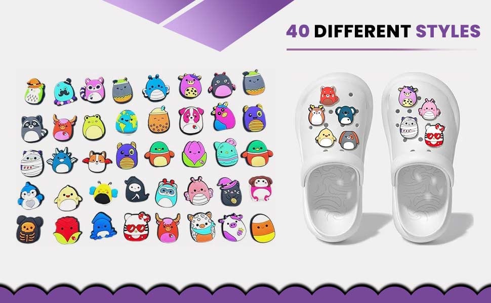 Brexter Pack of 40 Croc Charms and Beach Bag Accessories, Creative and Unique Design, Shoe Care Accessories, Crocs for Men, Women and Kids, Fun and Expressive 7 Croc charms