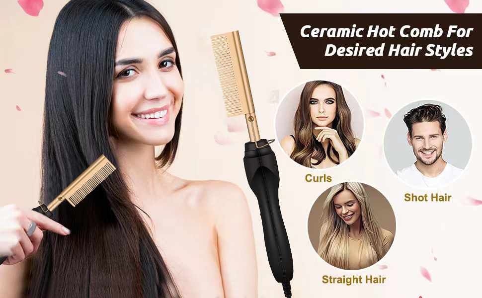 Amazon.com: Peine caliente alisador de pelo, peine de calefacción eléctrica, portátil de viaje, alisador de barba antiquemaduras, peine de prensa rizador de cerámica, rizador de hierro plano, adecuado para : Belleza y