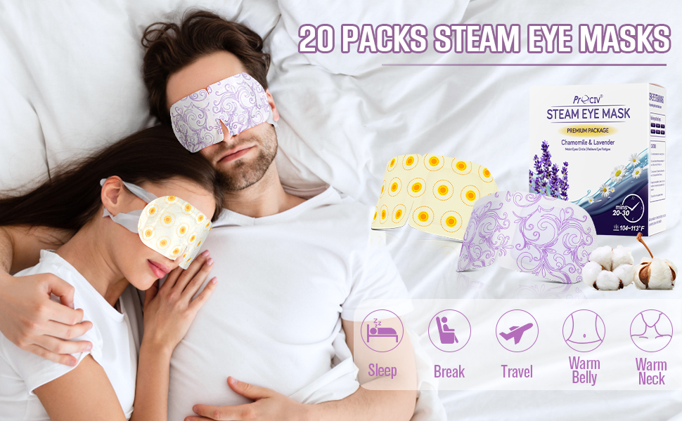 ProCIV 20 Packs Steam Eye Mask Warming Eye Mask Self Heating Eye Mask
