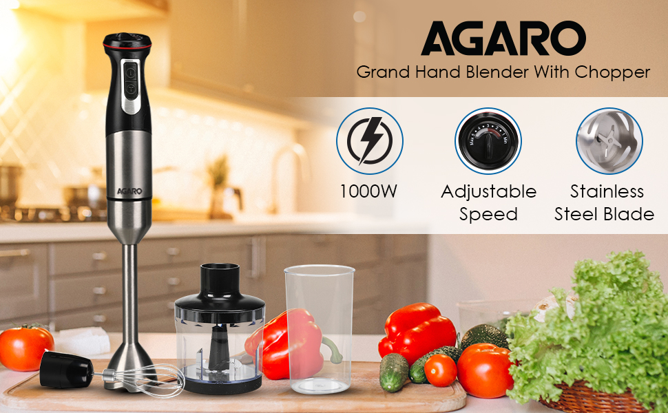 Buy AGARO Grand 1000 Watts Hand Blender With Chopper, Jar & Whisker, 2