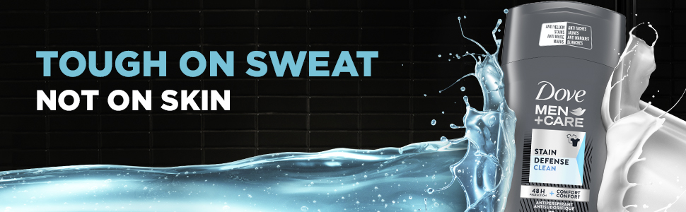 Dove Men+Care Stain Defense Antiperspirant is tough on sweat & odour without leaving white marks