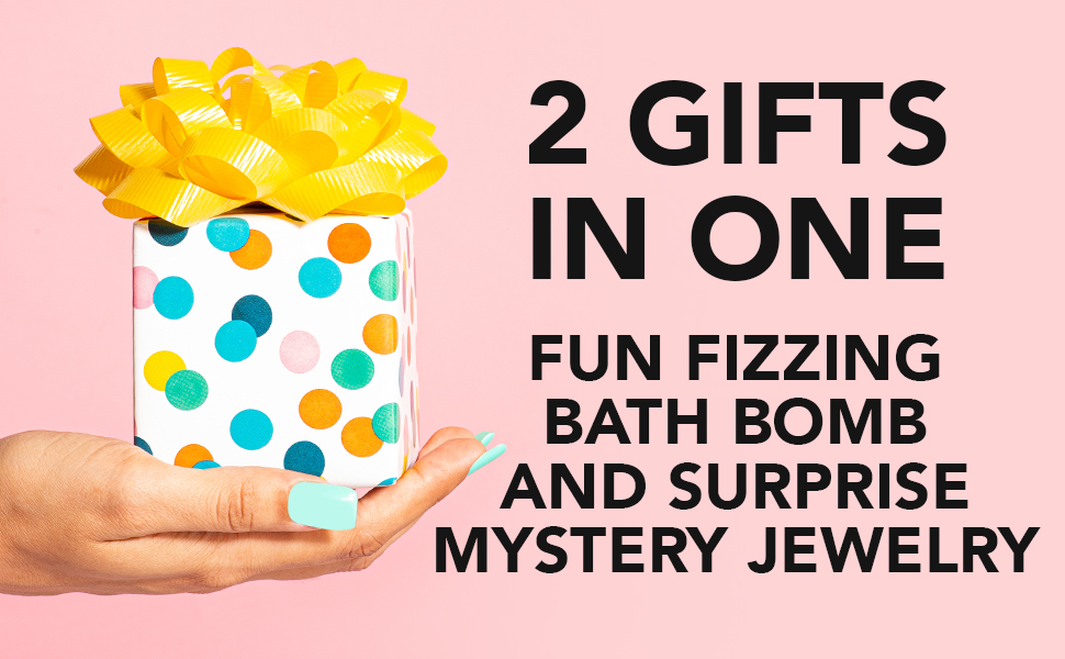 two gifts in one, fun fizzing bath bomb, and mystery jewelry
