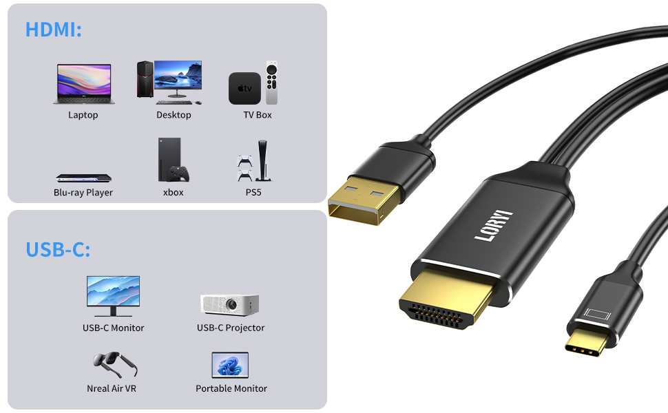 Amazon.co.jp: Loryi HDMI to USB-C 変換ケーブル Xreal Air 4K