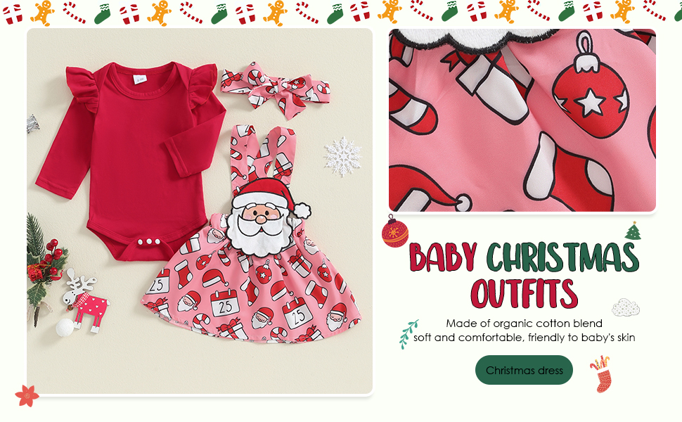 FIOMVA My First Christmas Baby Girl Outfit Newborn Romper Skirts Set Fall Winter Christmas Dress