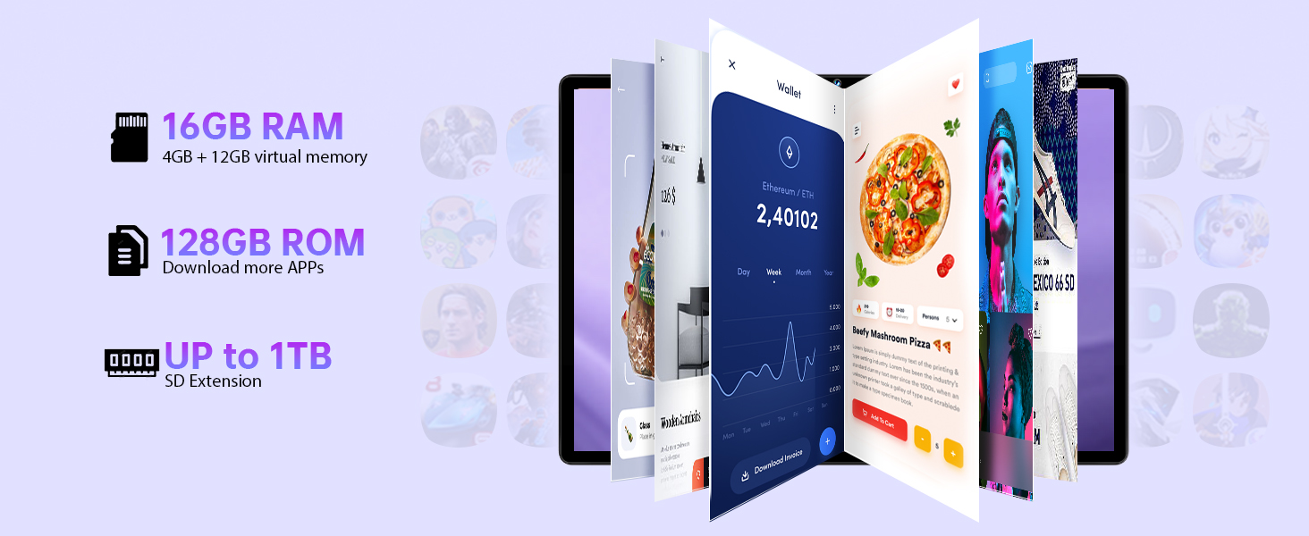 OUKITEL OT11 Tablet 11 Inch Android 14 Tablet, 16GB+128GB (TF 1TB), 8000mAh Battery,Dual SIM 4G LTE