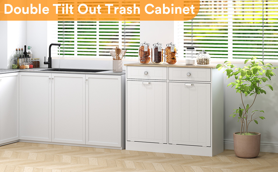 tilt out trash can cabinet double