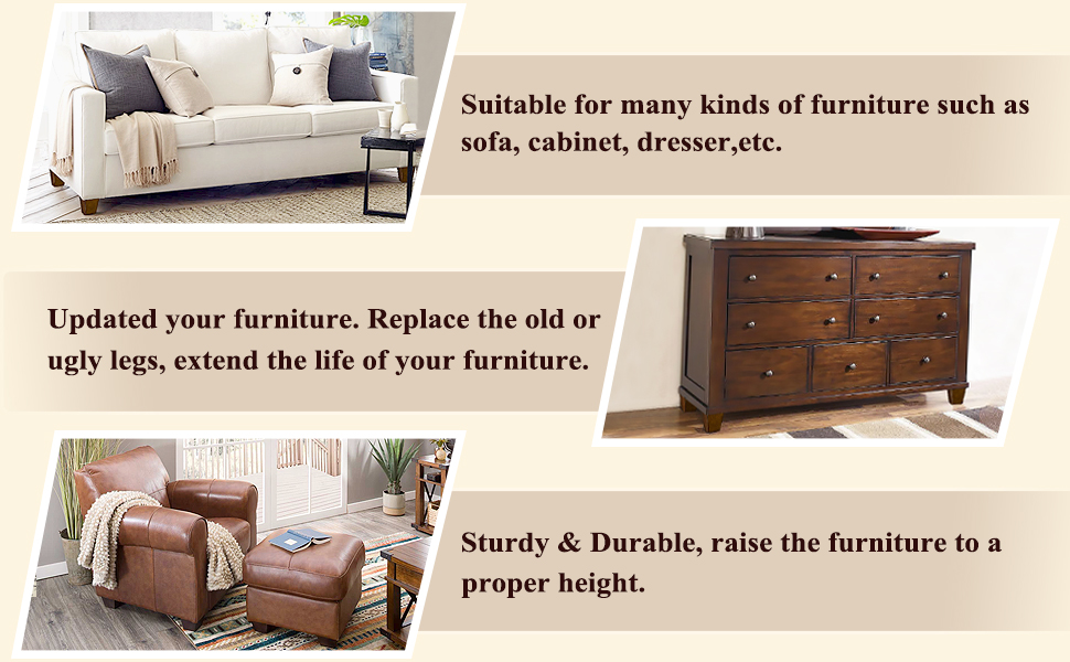 AORYVIC 3 inch Furniture Legs Wood Sofa Legs, Universal Couch Legs Bed Risers