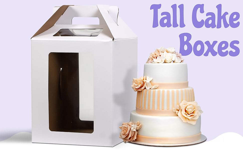 Houseables Tall Cake Boxes, Wedding Cakes Box, 4 Pack in 2 Sizes, 10x10x16, 12x12x18