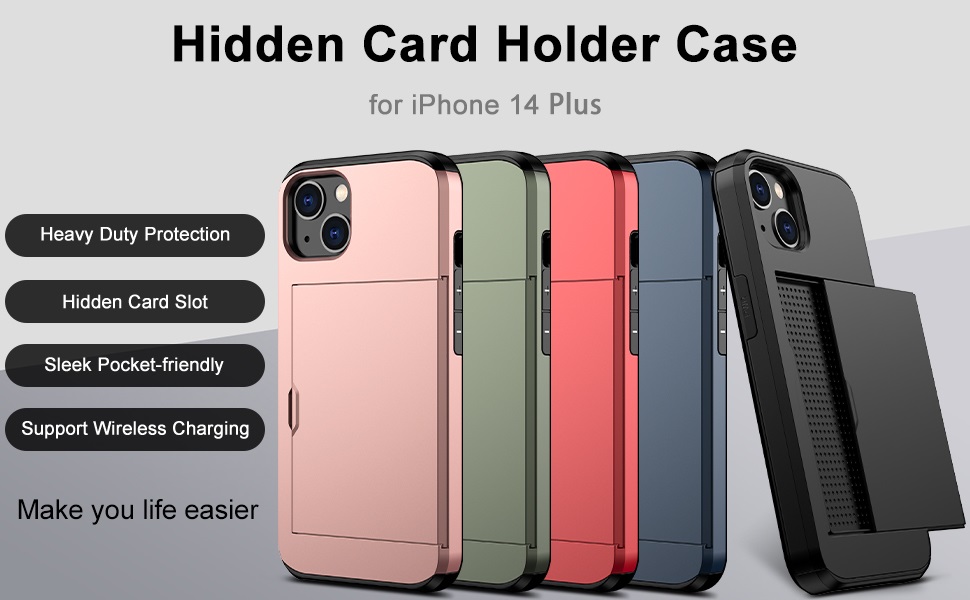 Nvollnoe for iPhone 14 Plus Case with Card Holder Heavy