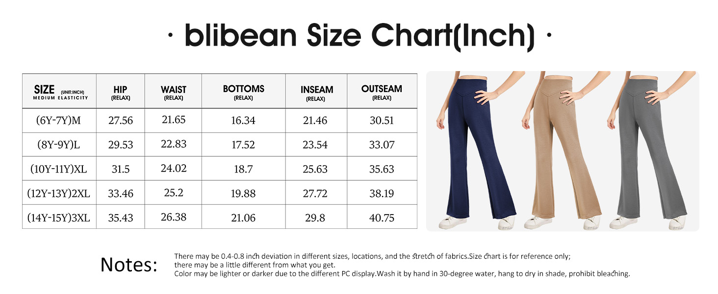 blibean tween girls long pants size 6 7 8 9 10 11 12 13 14 15 years old