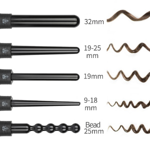 9-18 mm, 19-25 mm kegelcilinder, 19 mm, 32 mm cilindrische cilinder, kraal 25 mm krullend haar