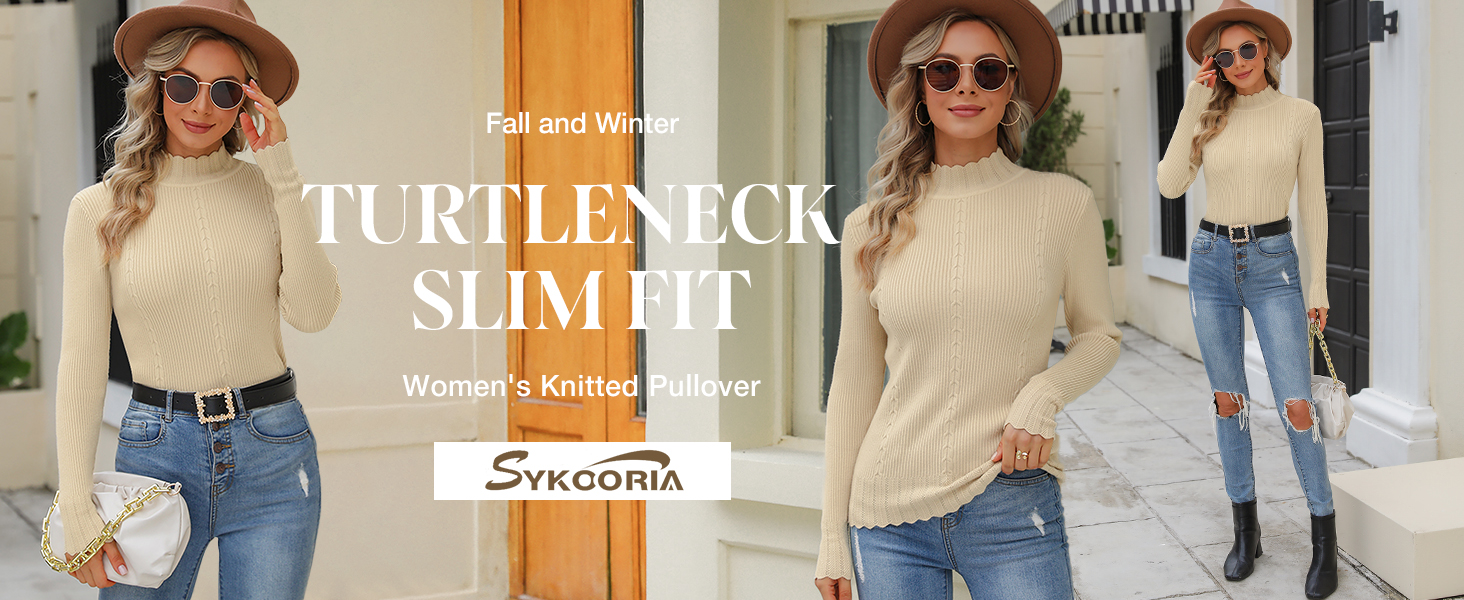 Sykooria Women's Turtleneck Knitted Pullover