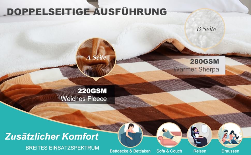 SOCHOW Sherpa Karierte Fleecedecke Kuscheldecken