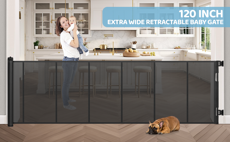120 Inch Extra Wide Retractable Baby Gate for Large Opening