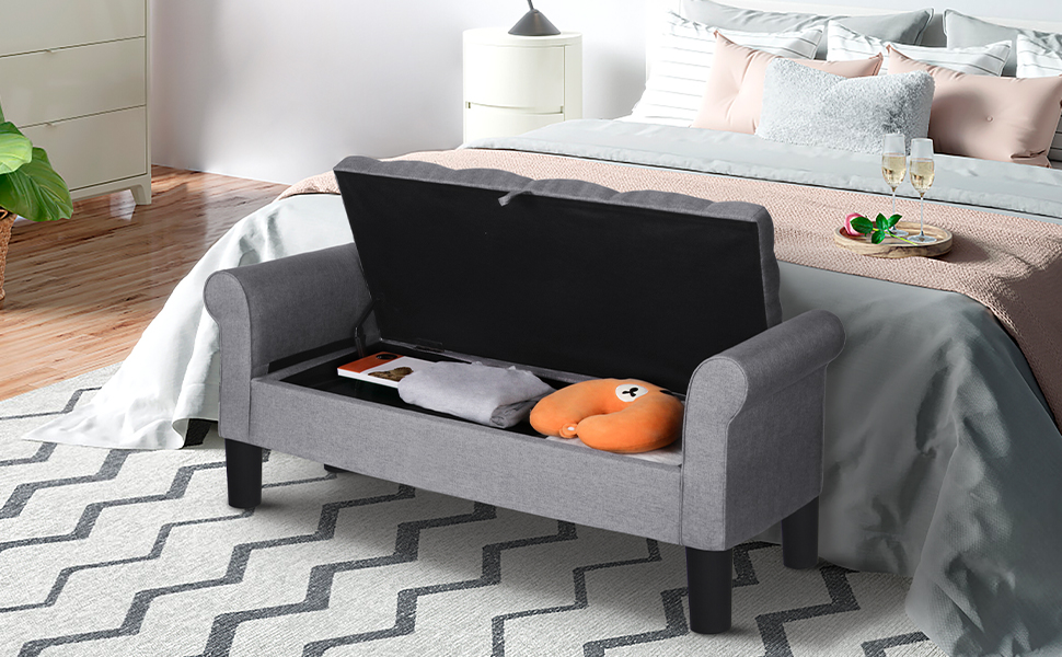 FLYZC Storage Bench for Bedroom End of Bed, Linen