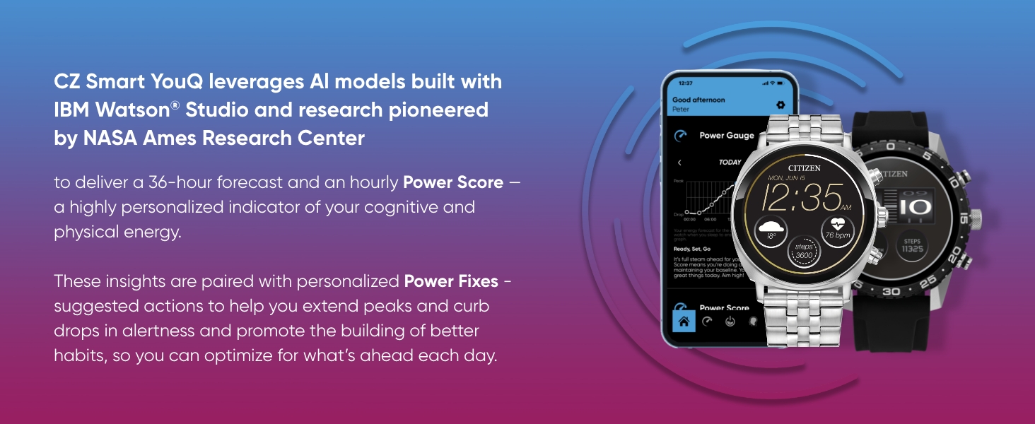 Citizen CZ Smart 44MM Brown Leather Sport Smartwatch with YouQ App