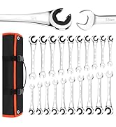 LOSCHEN Metric and SAE 20PCS Ratcheting Combination Wrench Set, Spanner Set with Open End, CR-V S...
